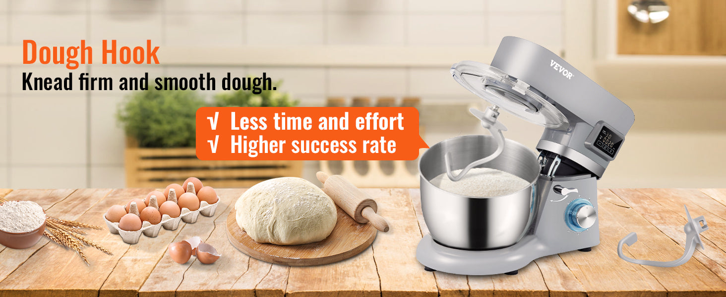 SucceBuy Stand Mixer Electric Dough Mixer with 6 Speeds LCD Screen Timing 5.8 Qt Stainless Steel Bowl Dough Hook Flat Beater
