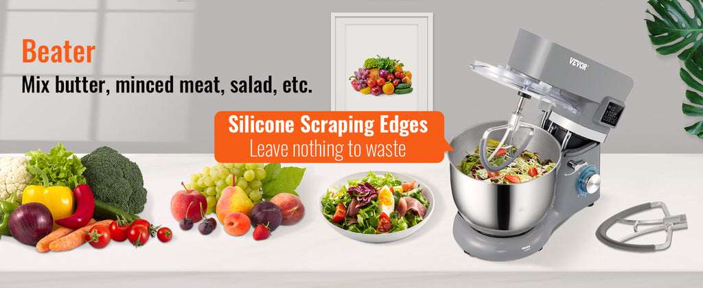 SucceBuy Stand Mixer Electric Dough Mixer with 6 Speeds LCD Screen Timing 5.8 Qt Stainless Steel Bowl Dough Hook Flat Beater