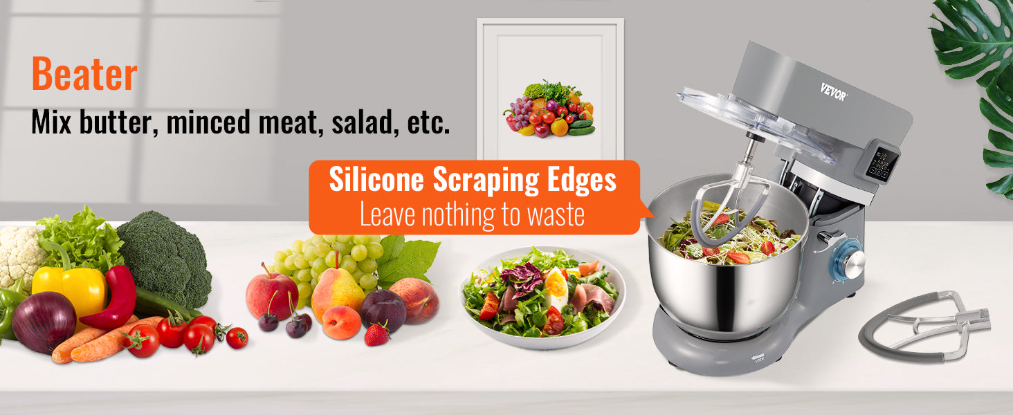 SucceBuy Stand Mixer Electric Dough Mixer with 6 Speeds LCD Screen Timing 5.8 Qt Stainless Steel Bowl Dough Hook Flat Beater