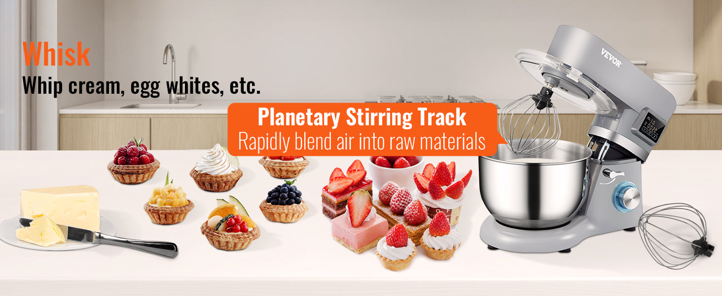 SucceBuy Stand Mixer Electric Dough Mixer with 6 Speeds LCD Screen Timing 5.8 Qt Stainless Steel Bowl Dough Hook Flat Beater